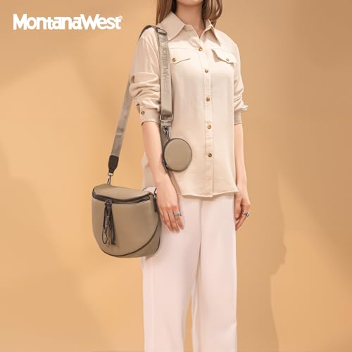 Montana West Crossbody Bag for Women, Vegan Leather Bum Bag with Coin Purse - color: Khaki+coffee