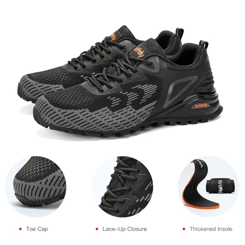 Kricely Men's Trail Running Shoes Non Slip Hiking Trekking Tennis Shoes - color: Black|grey, size: 8