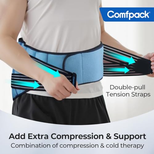 Comfpack Ice Pack for Back Pain Relief, 2 Hours Long Lasting Coldness Ice & Compression Therapy Flexible Lower Back Ice Pack Wrap for Injuries, Lumbar Surgery, Sciatica, Coccyx Pain