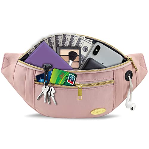 Entchin Water-Resistant Fanny Pack, 4-Zipper Belt Bag - color: Mini Pink