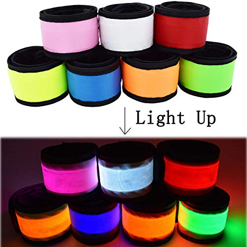 LED Glow Slap Bracelets Light Up Wristbands Flashing Arm Wrist Bands High Visibility Safety Gear Lights for Cycling Walking Running Concert Camping Outdoor Sports, Fits Women Men - color: Red - (6 Pack) - New Packaging, Come With 2 Extra Button Battery