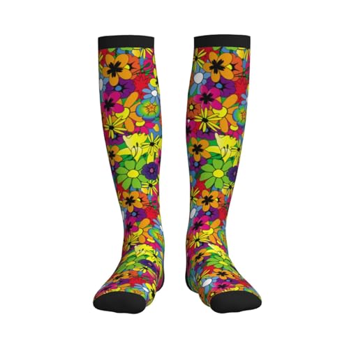 Crazy Fun Compression Socks, Unisex Knee High Support Socks - color: Hippie Flower