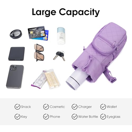 sportsnew 40oz Insulated Crossbody Water Bottle Sling Bag w/Phone Pocket - color: Quilt Purple