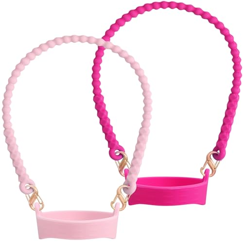 2Pack Water Bottle Handle - Soft Silicone Holder, Sling, Lanyard Fits Most 8-40oz Bottles, Compatible Stanley Cup - color: Pink+Carnation