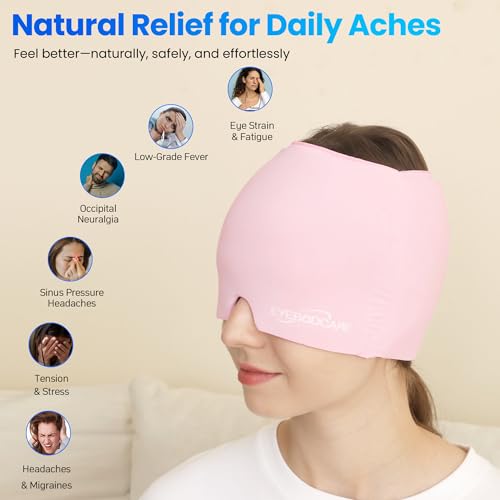 Migraine Relief Cap, Reusable Cold Compress Headband,1pcs - color: Pink‑eyemask