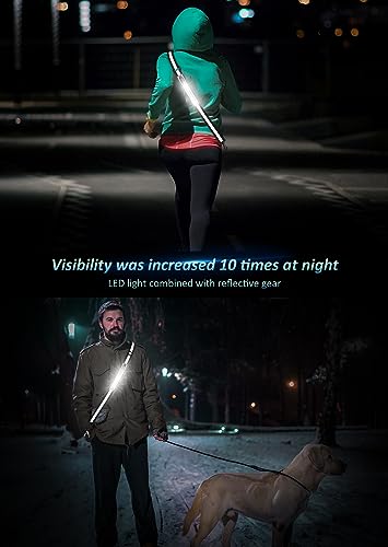 Ylzzrs LED Reflective Belt Sash Walking Gear,Safety Lights for Walkers at Night,High Visibility Safety Rechargeable Reflective Running Gear for Men Women Kids Night Dog Walking Gear - color: Black