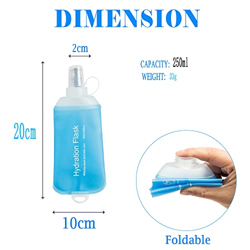 AXEN Soft Flask TPU Foldable Running Hydration Flask, Soft Collapsible Water Bottle for Hydration Pack Cycling Marathon Running Hiking - color: Blue-250ml