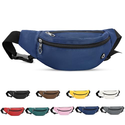 Viqueen Fashion Large Fanny Waist Pack Crossbody Belt Bag for Women and Men,Lightweight Bag with Zipper and Pockets for Running and Sports,Water Resistant,Hands Free Phone Carrying(Blue) - color: Blue-Lightweight
