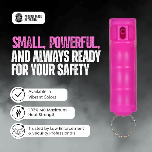 Police Magnum Keychain Pepper Spray Flip Top Safety 2 Pack 1/2oz - Maximum Heat Strength OC with Dye - Tactical Small Compact Case Holder - for Women & Men's Self Defense - Made in The USA - color: BLACK & HOT PINK