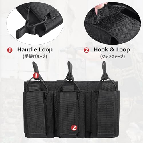 Azarxis Tactical Mini Belt Pouches, Multi-Purpose Small Battery Case Compact Utility EDC Card Slot Holder Waist Bags Military Molle Pack Sundries Storage Pack - color: #04 Black - Pistol Mag Pouch - 3 Pockets