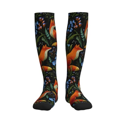 Cute Compression Socks Knee High Support Stockings Women Men - color: Foxes Wildflower