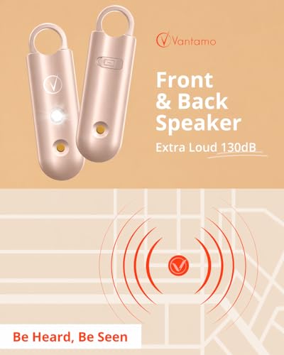 Vantamo Personal Alarm for Self Defense with Low Battery Notice, Strobe Light & Extra Loud 130 dB Double Speakers Safety Keychain Set for Women, Rechargeable Panic Button for Womens Self Defense - color: Metallic Vanilla