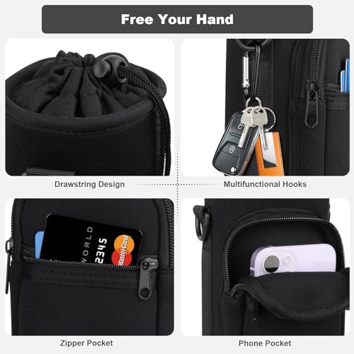 Crossbody Water Bottle Holder with Strap, Phone Pocket(Black, 32.0, Ounces) - color: Black