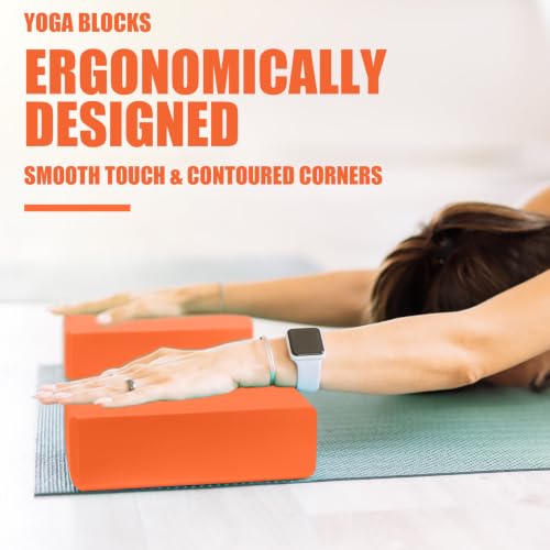 Septo 2 Pcs Yoga Blocks, 9x6x3 Inch Foam Blocks for Pilates - color: Orange