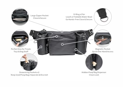Dog Walking Waist Pack with 2 Water Bottle Holders, 2 D-Rings, Fanny Pack for Walking Running Hiking