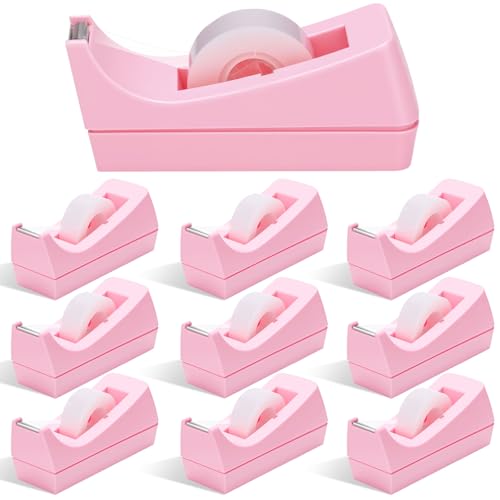 10 Pack Desktop Tape Dispensers Non Slip Base Bulk Set,Pink - size: Pink