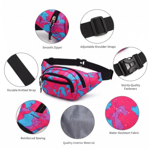 Large Fanny Pack for Women Men NSYOOMH, Crossbody Waist Bag 5-Zipper Pocket - color: Pink