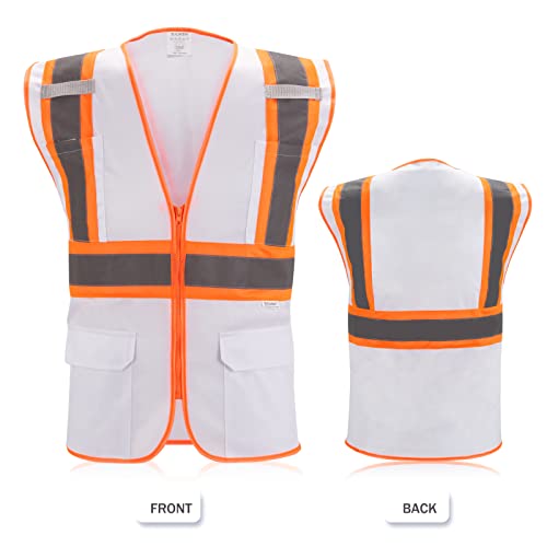 High Visibility Reflective Safety Vest with Zipper and Pockets White,L - color: White, size: Large