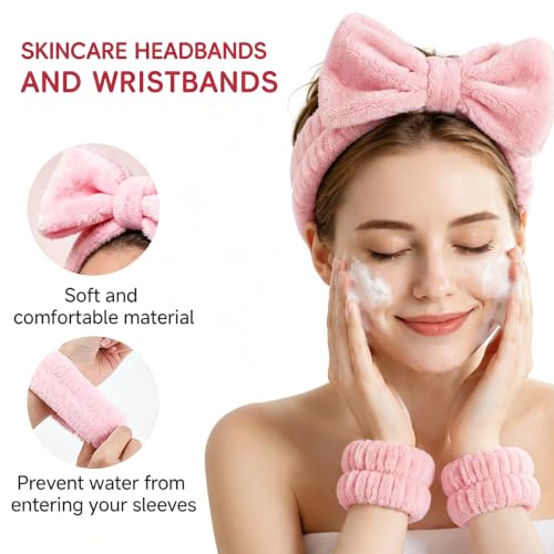 Skincare Tools Set with Face Cleansing Brush, Ice Face Roller & Gua Sha Set - color: Pink