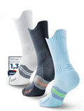 Juclise Men's Compression Running Crew Socks, 3 Pairs - color: Glacier White+charcoal+carolina Blue, size: Small