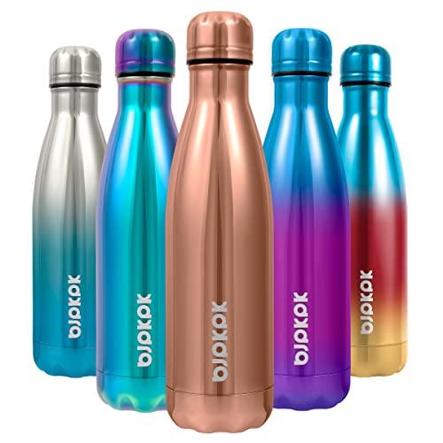 BJPKPK 17 oz Insulated Water Bottle, Stainless Steel Flask, Leak Proof - color: Shining Rose Gold, size: 17 Ounces