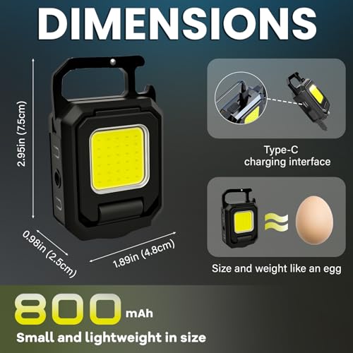 MAKDAK 2PC Cob Keychain Work Light EDC Rechargeable Foldable Keychain Flashlight,Bottle Opener,for Camping,Car Repair,Hiking,Repairing,Power Outrage,Pet Walking,Emergency - color: Black-2PC