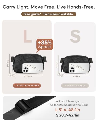 Pritent Fanny Packs for Women Crossbody Belt Bag With Zipper Back Pocket - color: Camo Black, size: Large