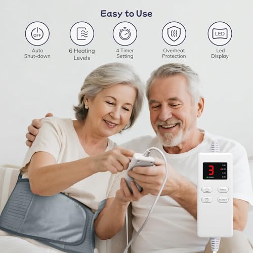 Heating Pad for Back, Upgraded Electric Heating Pad for Low Back Neck Shoulder Pain Relief, 12 x 24+26" Large Heat Pad with 4 Timer 6 Heat Setting & Auto Shut Off, Christmas Birthday Gifts for Men Dad - color: Gray