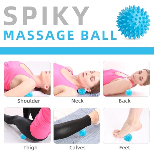 Massage Ball Set, Spiky Ball & Lacrosse Ball for Body Massage, Muscle Relief, Deep Tissue, Myofascial Release, Massager for Neck, Shoulder, Back, Foot or Muscle Tension (Blue) - color: Blue