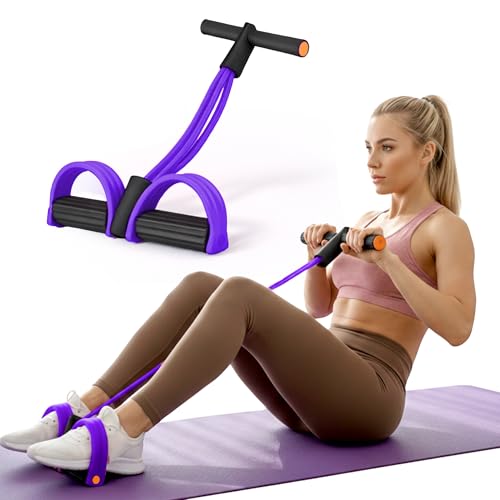 Pedal Resistance Band with Handle, 6 Tube Multifunction Foot Pedal Resistance Band, Arm & Waist Training Tummy Trimmer Ab Workout Equipment for Home Gym Men Women - color: Purple