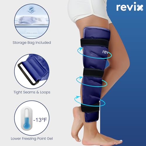 REVIX Full Leg Ice Pack Wrap for Knee, Hip & Thigh, Reusable Cold Gel Wrap - color: Navy