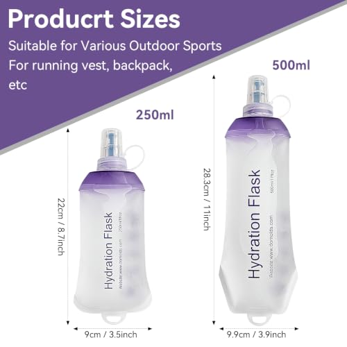 CLINTT 500ml Soft Flask, Foldable Running Water Bottle, TPU Folding Soft Water Flask, BPA-Free Collapsible Flask for Hydration Pack Running Vest, Cycling, Climbing, Hiking - 1Pcs, Purple - color: 1pcs, 500ml Purple