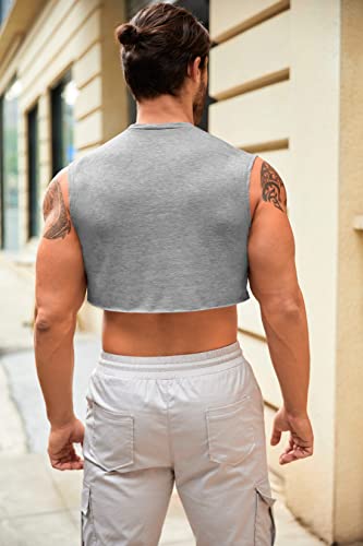 Mens Cropped Tank Top Lightweight Vest Sleeveless Hot Shirts - color: Gray, size: Medium