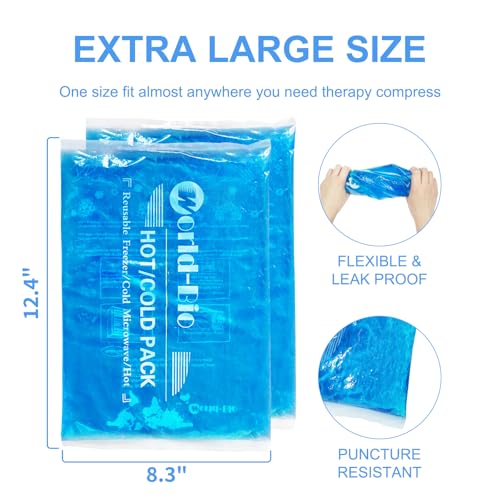 Large Gel Ice Packs for Injuries, 2 Pack, 8.3 x 12.4 in, Hot Cold Reusable