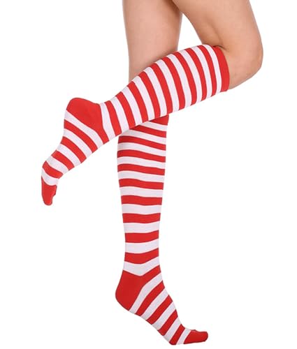 Women's Knee High Athletic Socks Casual Stripes Tube Socks Outdoor Sport Socks - color: White+red Stripeue- 1 Pack