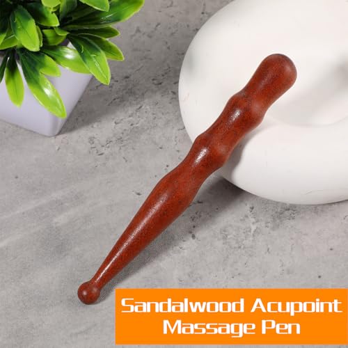 Sandalwood Acupoint Massage Pen Acupuncture Pen Traditional Wooden Acupressure Stick Reflexology Tool Gua Sha Scraping Board Trigger Point Massager for Wood Body Hand Foot Waist Calf Leg Relaxing
