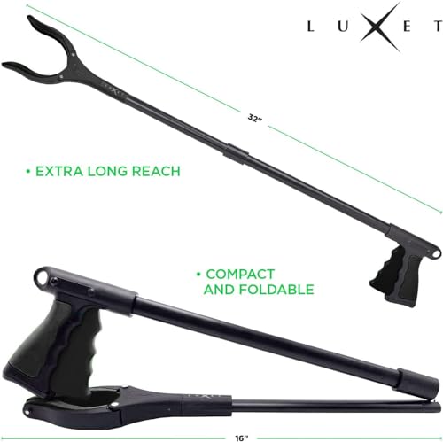 Grabber Reacher Tool, Long 32" Foldable Pick Up Stick, Strong Grip Magnetic Tip Lightweight Trash Picker Claw Reacher Grabber Tool Elderly Reaching, by Luxet (Black) - color: Black