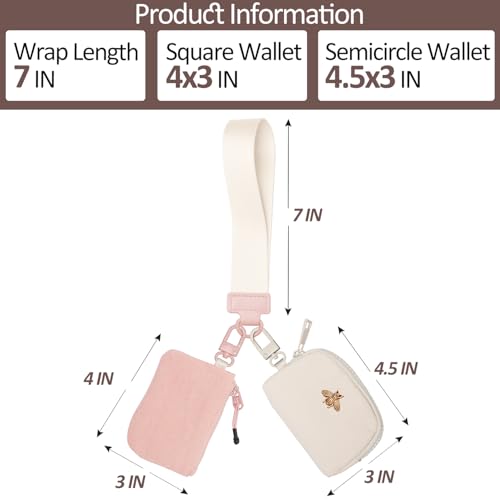 COOLANS Mini Wristlet Wallets Dual Pouch,Around Wristlet Handbag Wallet for Women Zip Cards Holder,Wristlet Bracelet Purse - color: Pink&white