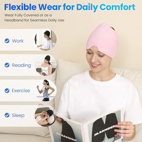 Migraine Relief Cap, Reusable Cold Compress Headband,1pcs - color: Pink‑eyemask