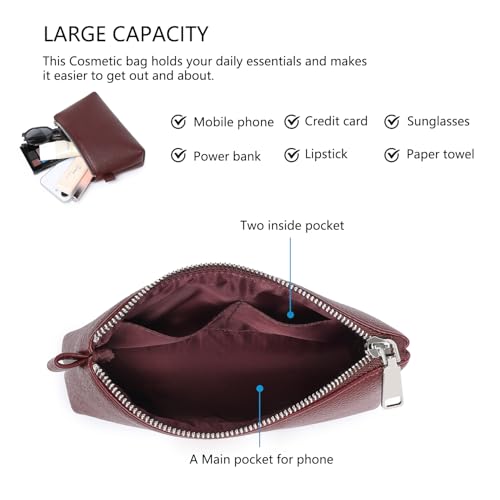 Small Makeup Bag for Purse, Leather Cosmetic (Caramel Color) - color: Caramel Color