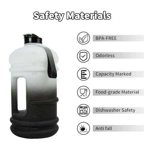 TOOFEEL Gallon Water Bottle - 128 oz with Flip Lid & Handle - BPA Free with Measurements - Black & White Gradient - color: Black and White, style: 128 oz water bottle