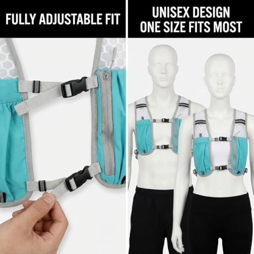 Running Vest Hydration Pack - Lightweight Trail Running Vest for Men & Women, Breathable Mesh Backpack with Front Phone Pockets & Reflective Straps for Hiking, Cycling, Marathon - Turquoise