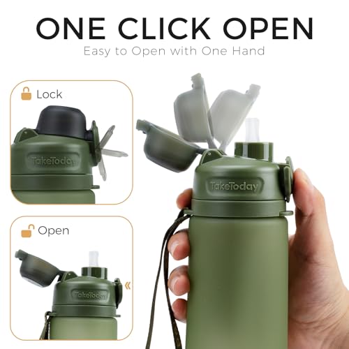 TakeToday Collapsible Water Bottles 21oz (600mL), Foldable Platinum Silicone Travel Water Bottle with Straw & Carry Strap, Leak-Resistant Screw Lid, Wide Mouth, BPA-Free for Hiking, Camping, Travel - color: Jungle