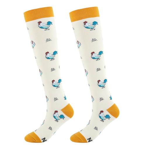 Junely Compression Socks for Women Knee High Stockings Funny Cute - color: Chicken