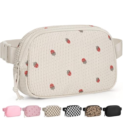 Pritent Fanny Packs for Women Crossbody Belt Bag With Zipper Back Pocket - color: Strawberry Beige, size: Large