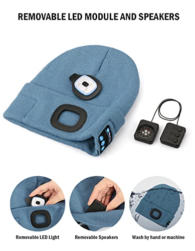 Wmcaps Bluetooth Beanie with LED Light and Headphones, Christmas Tech Gifts - color: Orange