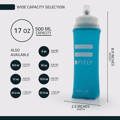 FITLY Soft Flask Running Water Bottle - Collapsible Hydration Flask - color: Blue, size: 17 Ounces