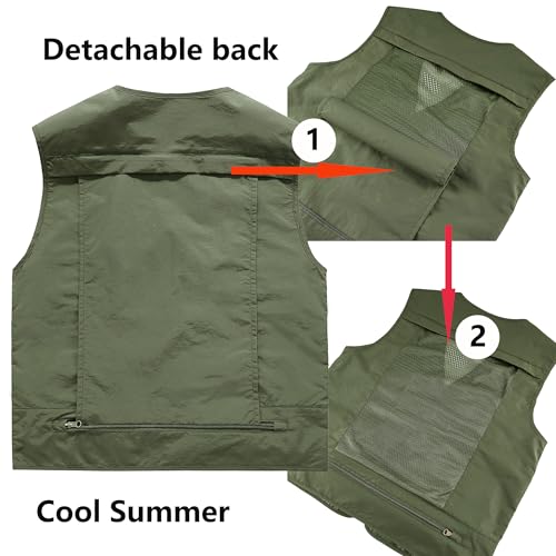 Men's Utility Fishing Cargo Vest Outdoor Lightweight Safari Travel Photo Vest Hiking Waistcoat With Multi Pockets - color: Black, size: Medium