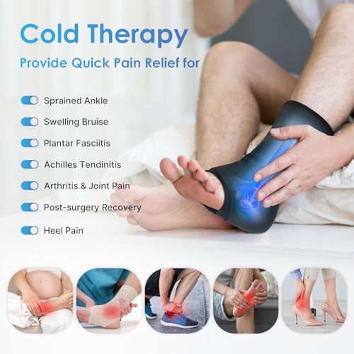 Comfitech Ankle Ice Pack Wrap for Swelling, Injuries Reusable Gel Heel Ice Pack for Foot Ankle Sprain Relief & Migraine Headache Relief Cap & Neck Ice Pack Wrap Gel, Ice Cap for Headaches Cervical