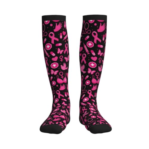 Tie Dye Compression Socks Knee High Support Socks For Women Men Running Athletic Hiking - color: Breast Cancer